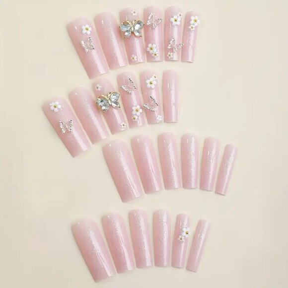 24pcs Spring Romance Press On Nails with Filigree Strip and Jelly Glue - Picture 3 of 5